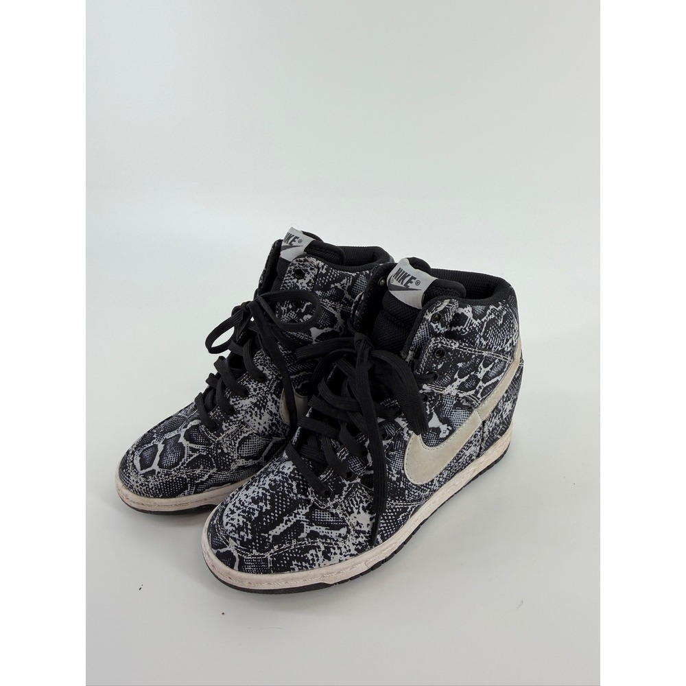 Nike Dunk Sky Hi Wedge Sneakers Black White Snakeskin Print 543258-005 Womens 6